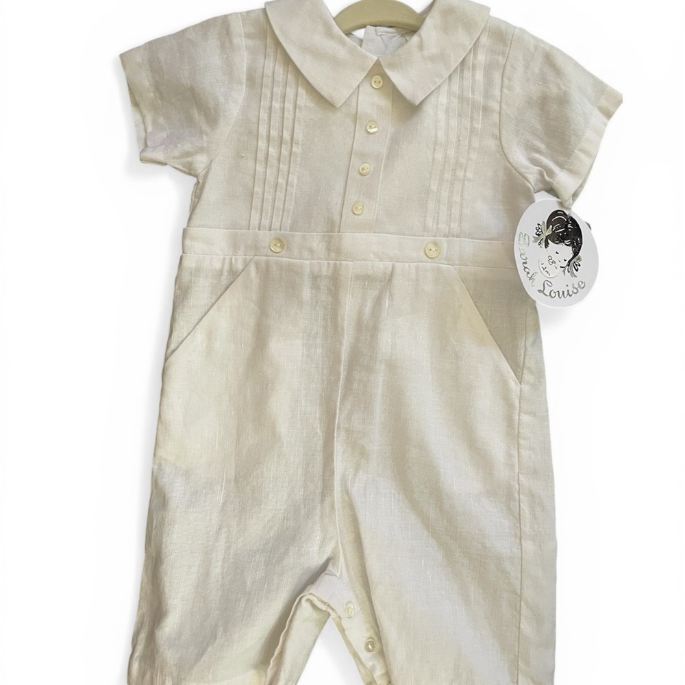 Sarah Louise White Linen Romper, NWT, 12M